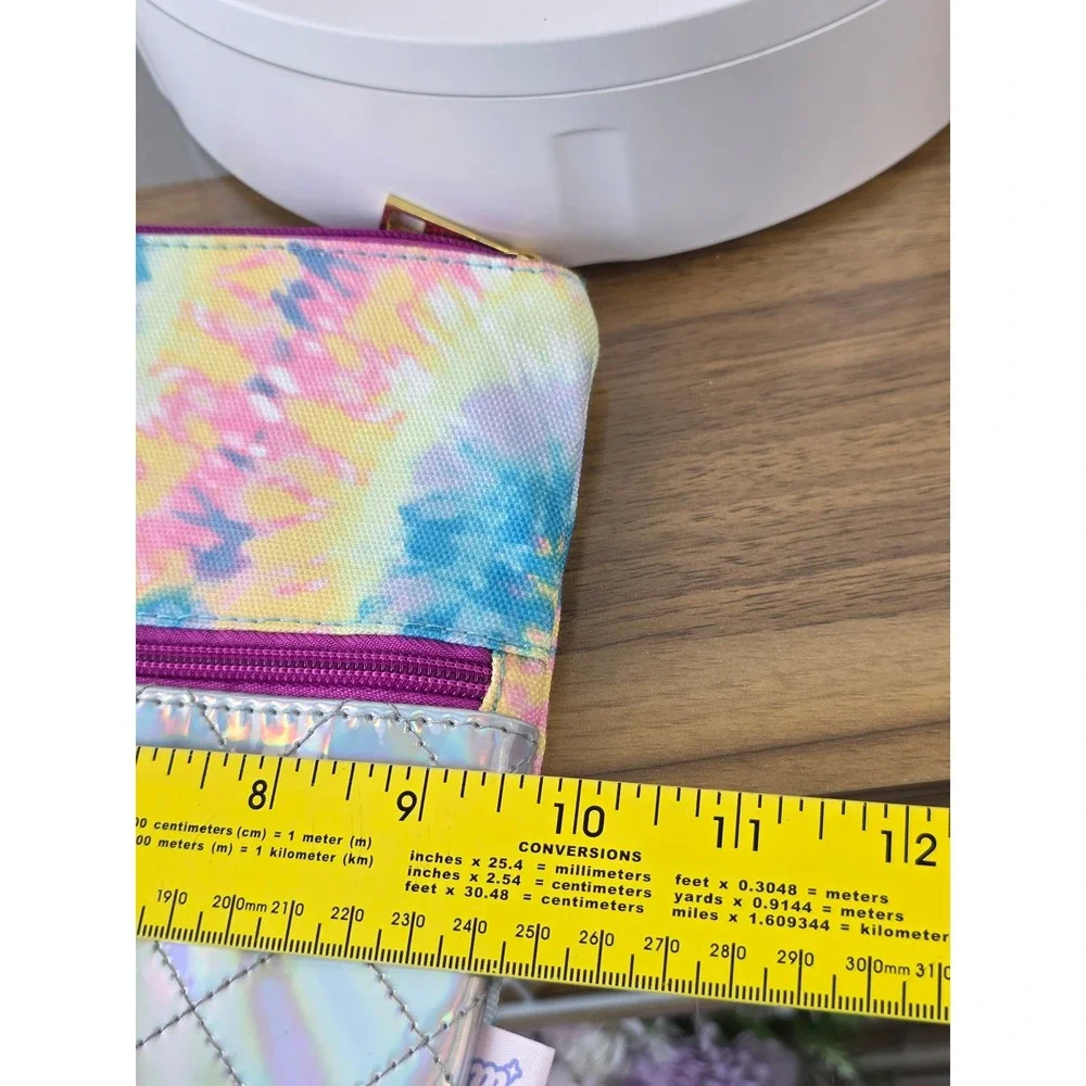 More Than Magic Tie Dye Holographic Quilted Cosmetic Bag Pouch Silver Multicolor